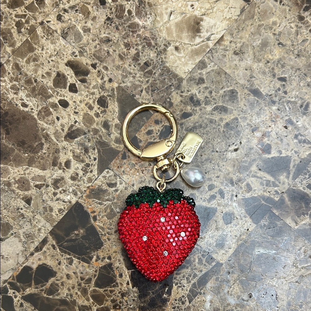 Strawberry Keychain with Gold Accents